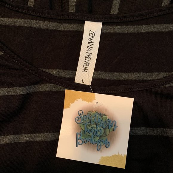 Zenana Premium Large Dress NWT Black Gray Stripe Stretch Boutique - Picture 4 of 5